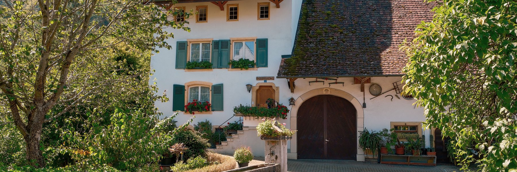 Traditionelles helles Wohnhaus mit Garten und gewachsener Umgebung
